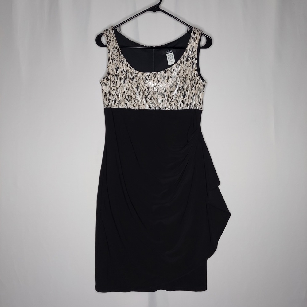 MSK Empire Dress 6 Metallic Asymmetric Ruffle Sheath Sleeveless Going-Out Party